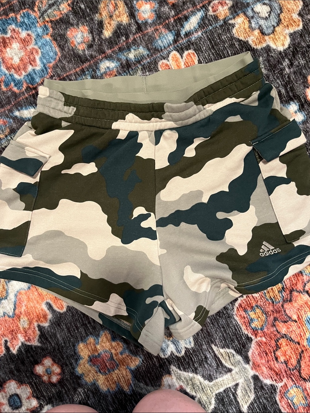 adidas Women’s Green and Beige Camo Athletic Shorts